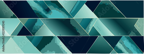 Geometric abstract luxury dark green-blue and gold background with triangles, watercolor style, vector wallpaper.