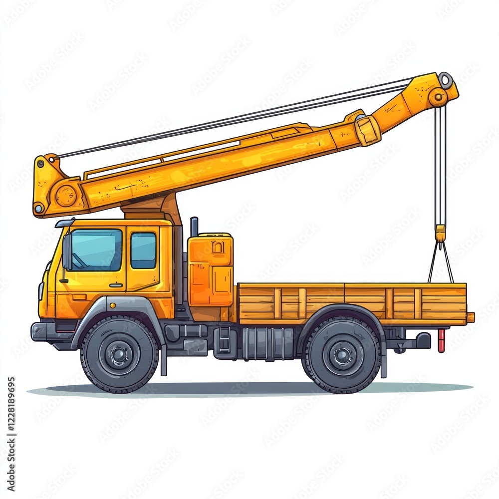 Fototapeta premium Crane Truck isolated on white background. Heavy Machinery. Construction Vehicle. Mobile Crane. Truck with Crane Arm. Crane Truck Design Element. Realistic Crane Truck isolated for Designers.
