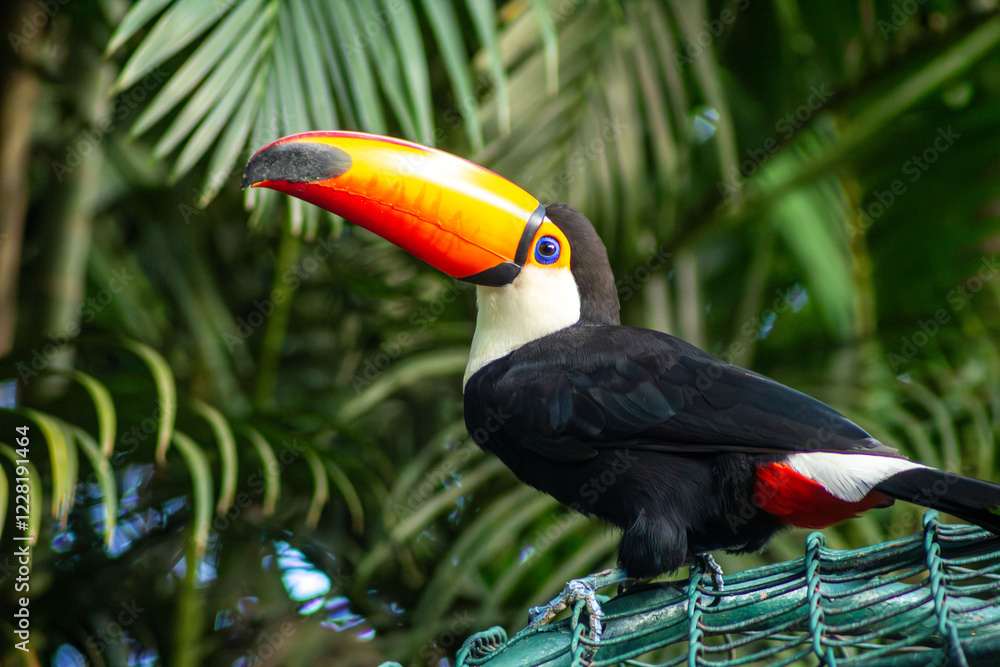 Fototapeta premium Tucano ave de bico grande e cores vivas. 