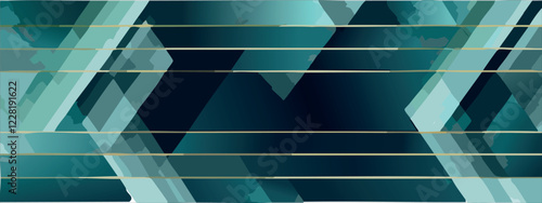 Geometric abstract luxury dark green-blue and gold background with triangles, watercolor style, vector wallpaper.