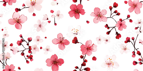 Vector Seamless sakura flower pattern for fabric and wallpaper design, sakura, cherry blossom, floral, blooming. Little light pink spring flowers.