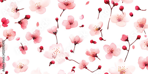 Vector Seamless sakura flower pattern for fabric and wallpaper design, sakura, cherry blossom, floral, blooming. Little light pink spring flowers.