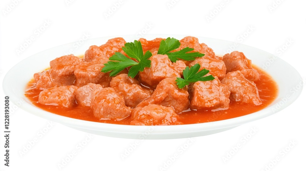 Delicious Plate of Meatballs in Tomato Sauce Garnished with Parsley Delicious Plate of Meatballs in Tomato Sauce Garnished with Parsley