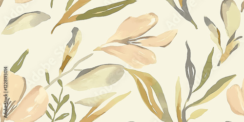 Vector leaf pattern Seamless Elegant abstract background, Tropical beige, green palm leaves seamless pattern. Exotic jungle wallpaper.