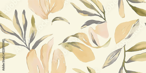Vector leaf pattern Seamless Elegant abstract background, Tropical beige, green palm leaves seamless pattern. Exotic jungle wallpaper.
