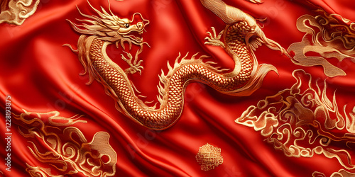Wallpaper Mural Chinese Dragon Art, Lunar New Year Dragon, Red and Gold Dragon, Mythical Dragon Illustration, Traditional Asian Dragon, Festive Dragon Torontodigital.ca