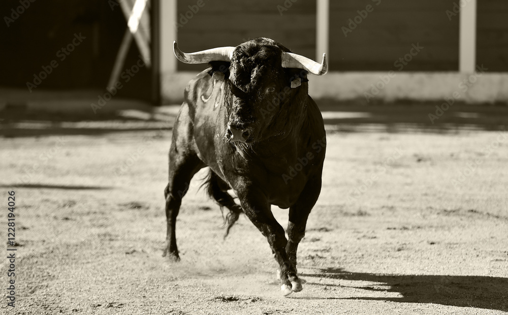 a brave bull in a traditional spectacle of bullfight in spain a brave bull in a traditional spectacle of bullfight in spain