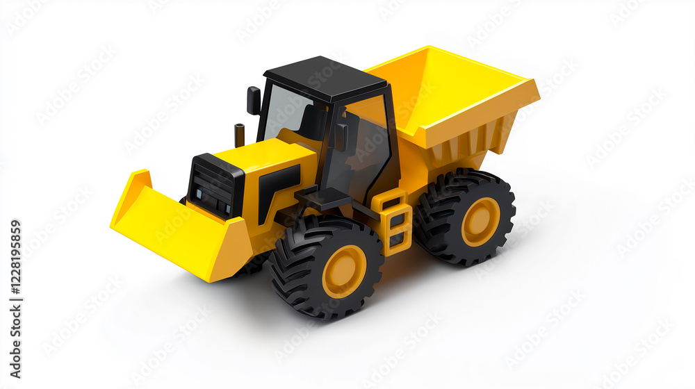 Yellow articulated dumper truck moving earth on white background Yellow articulated dumper truck moving earth on white background
