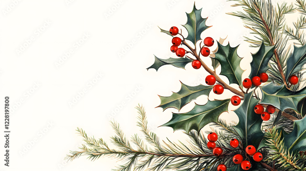 custom made wallpaper toronto digitalDetailed botanical artwork featuring a festive bouquet with red berries