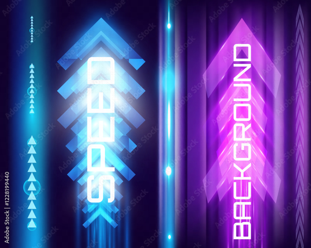 Fototapeta premium Arrow light speed motion background with futuristic glowing arrows and light streaks. 