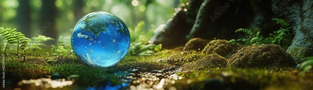 Our fragile Earth nestled in a lush forest, a symbol of environmental preservation and the interconnectedness of nature. Our fragile Earth nestled in a lush forest, a symbol of environmental preservation and the interconnectedness of nature.