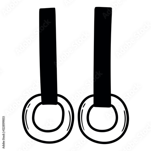 Hand drawn doodle pair gymnastics rings on white background.