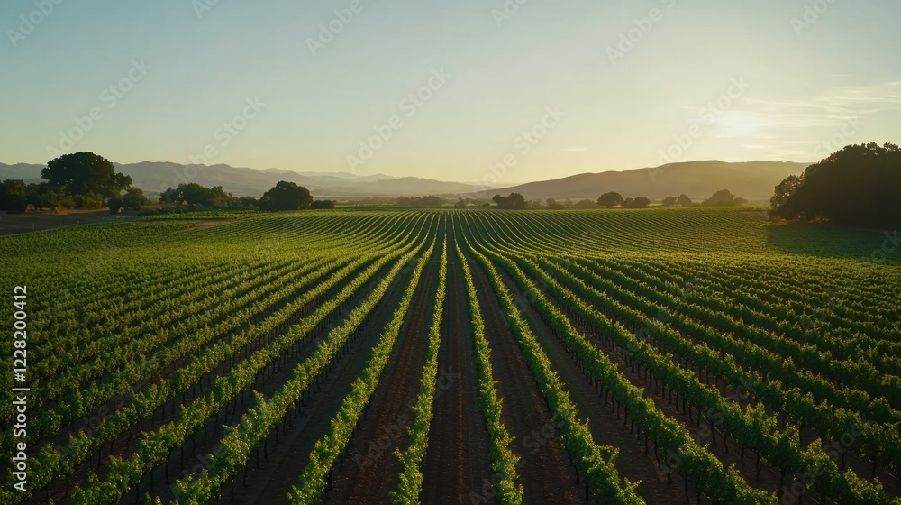 Vineyard Rows Basking In Golden Sunset Light Vineyard Rows Basking In Golden Sunset Light