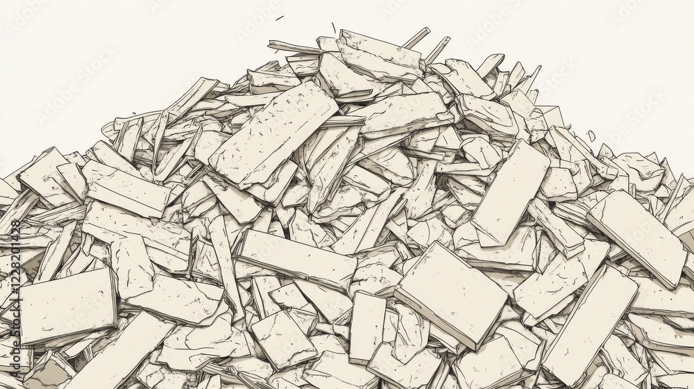 Fototapeta premium A large pile of broken, fragmented wood pieces.