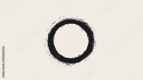 Abstract black circle, grunge textured, painted ring. photo