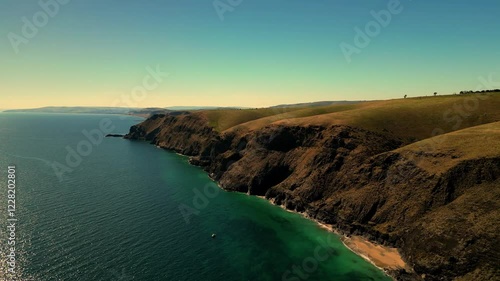 Aerial view of seascape along the vast beach on the South Coast during summer photo