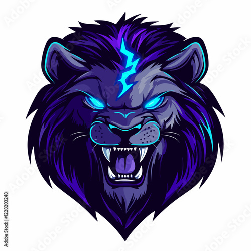 Lightning-infused lion logo with crackling energy representing esports team