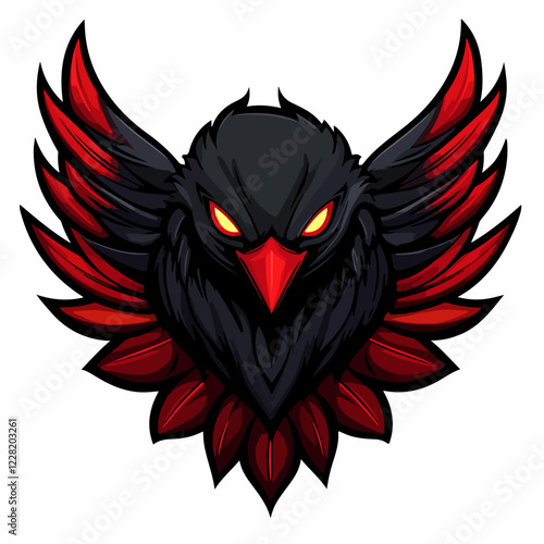 Dark raven logo with blood-red feathers representing a fierce esports team or gaming community