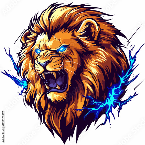 Lightning-infused lion logo showcasing crackling energy in a bold esports design
