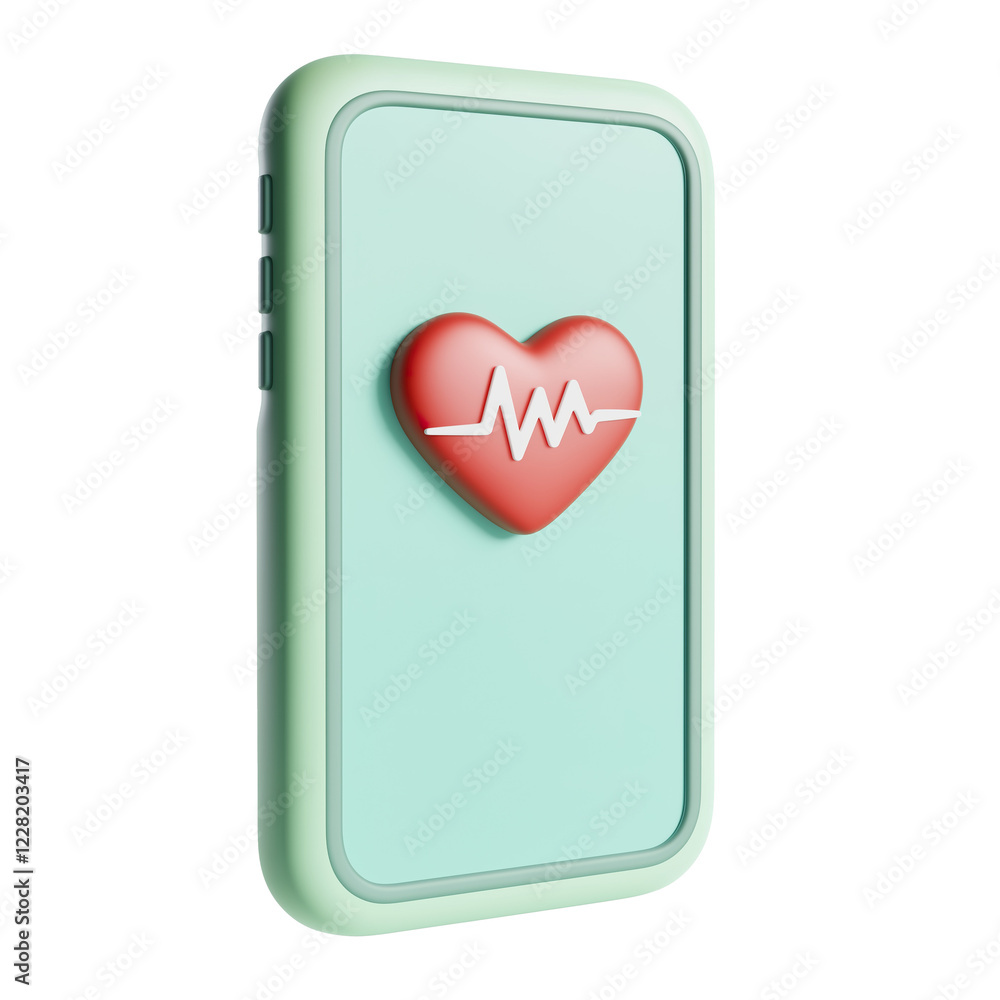 3D Smartphone Icon with Health App, Heartbeat Monitor, Medical and Fitness Technology Concept 3D Smartphone Icon with Health App, Heartbeat Monitor, Medical and Fitness Technology Concept