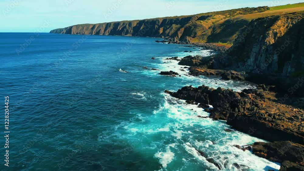 Aerial view of seascape along the vast beach on the South Coast during summer