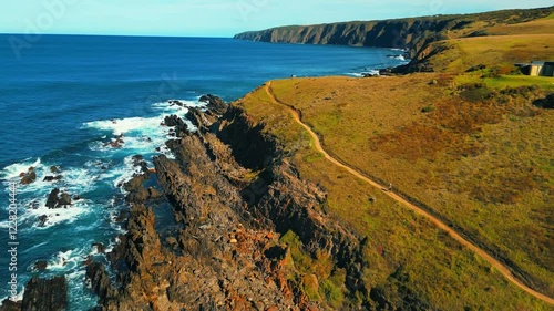 Aerial view of seascape along the vast beach on the South Coast during summer