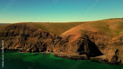 Aerial view of seascape along the vast beach on the South Coast during summer