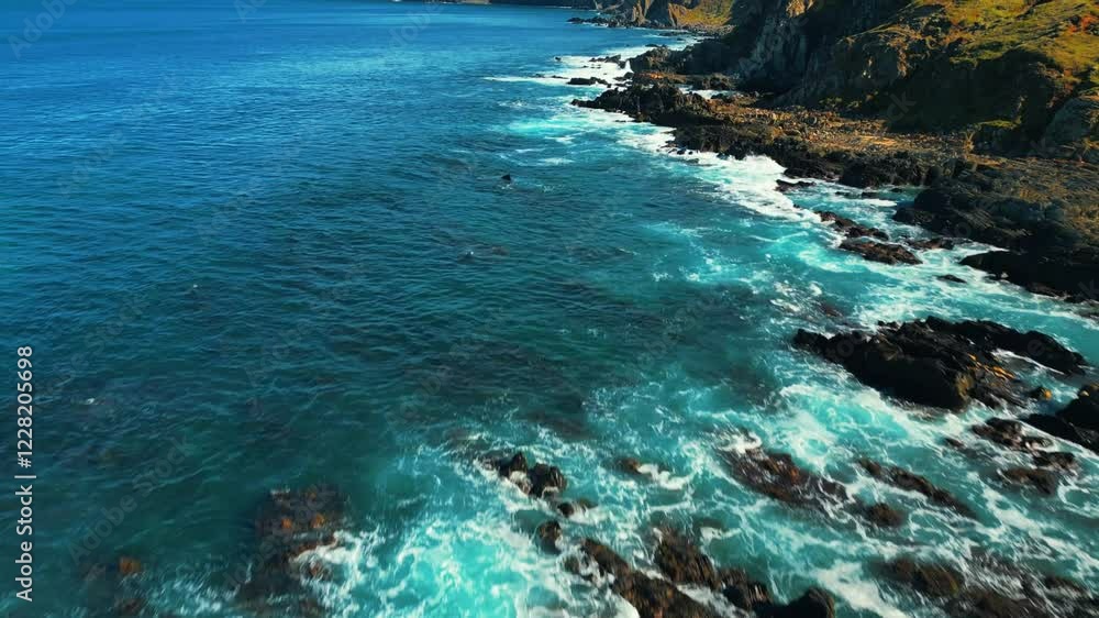 Aerial view of seascape along the vast beach on the South Coast during summer