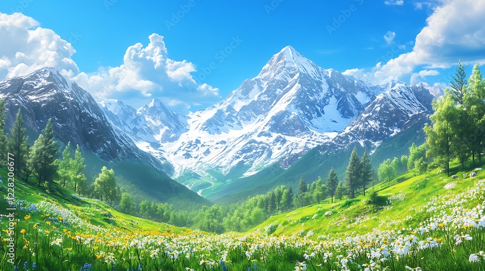 Obraz premium Dreamy landscape featuring snow capped mountains golden hour serene beauty wallpaper photography image
