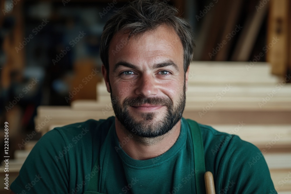 Caucasian male woodworker in workshop smiling at camera National Woodworking Month Caucasian male woodworker in workshop smiling at camera National Woodworking Month