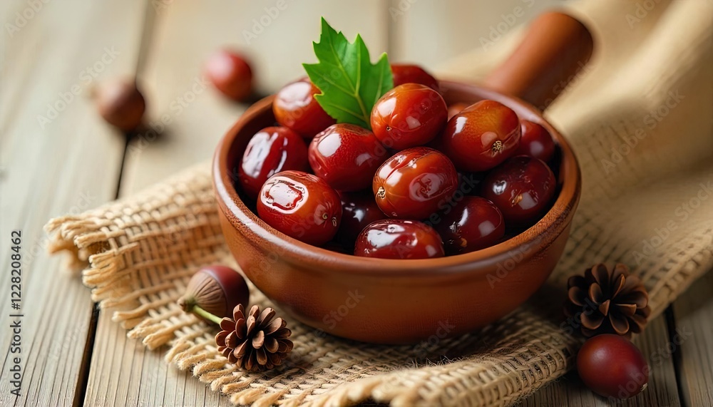 Red Jujubes in a Rustic Brown Bowl Red Jujubes in a Rustic Brown Bowl