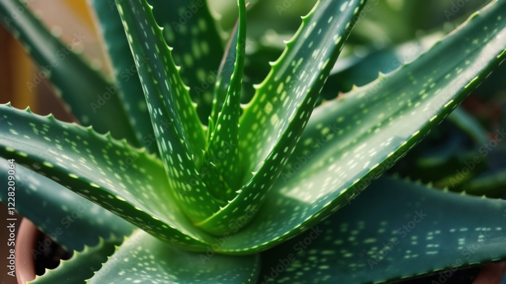 Aloe vera plant growing in a sunny indoor environment with vibrant green leaves Aloe vera plant growing in a sunny indoor environment with vibrant green leaves