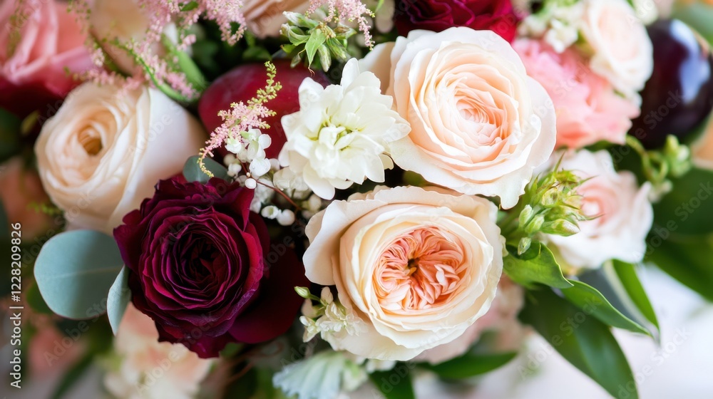 Vibrant mixed flower bouquet with roses and lush greenery Vibrant mixed flower bouquet with roses and lush greenery