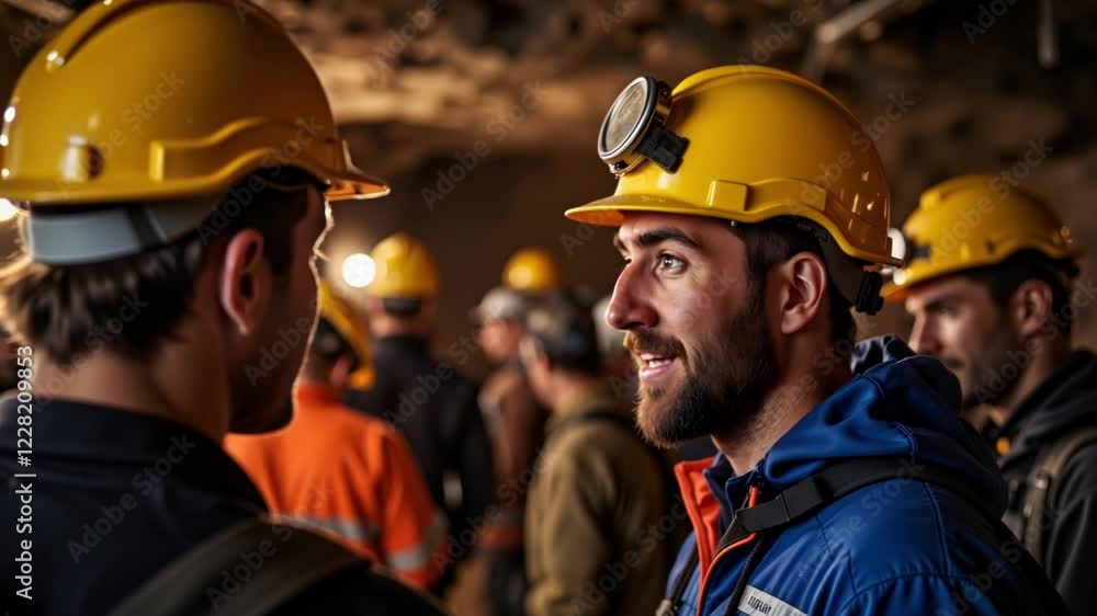 Construction workers discussing safety in a mining environment Construction workers discussing safety in a mining environment