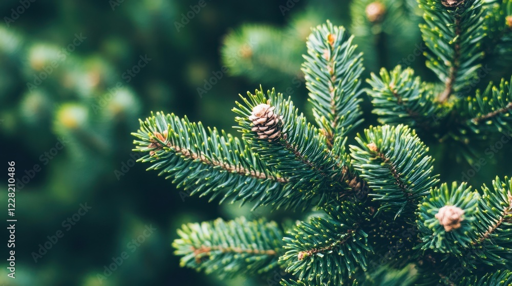 Evergreen Tree Branch With Small Cones