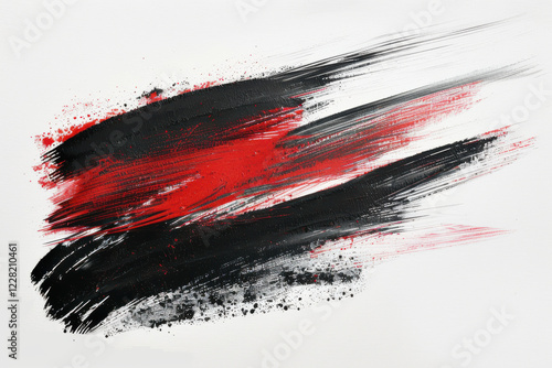 close up horizontal abstract image of red and black brushstrokes over a white background