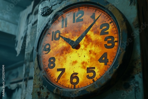 Wallpaper Mural A countdown clock displaying 00:01 stands still, its face engulfed in flames, capturing the intensity of impending destruction in a stark, dramatic setting filled with decay Torontodigital.ca
