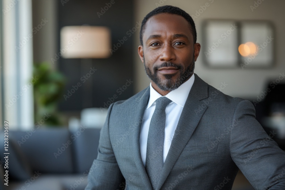 Confident businessman in a suit sitting in modern office Confident businessman in a suit sitting in modern office