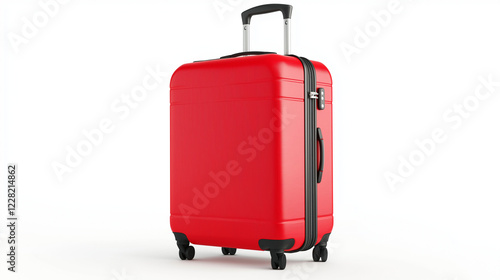 red travel suitcase , luggage isolated on white background photo