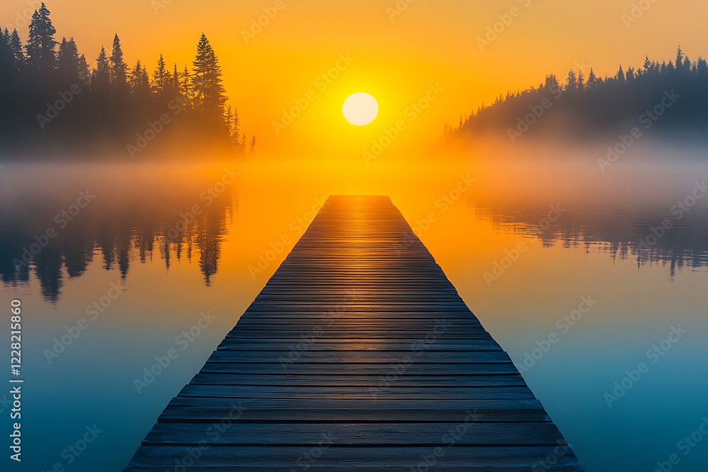 Fototapeta premium Morning Tranquility A Sunrise Over the Serene Lake 