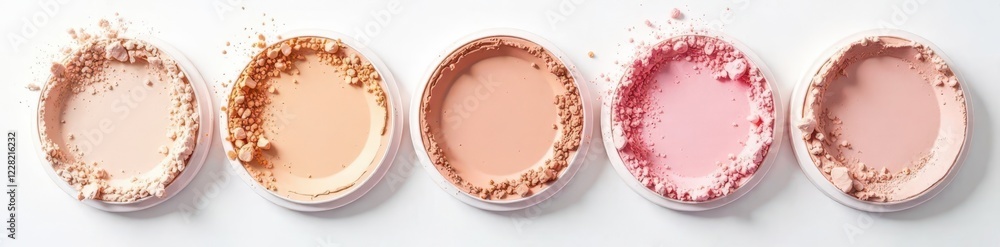Pressed cosmetic powder compact, smooth surface, white backdrop, top view, high-quality image Pressed cosmetic powder compact, smooth surface, white backdrop, top view, high-quality image