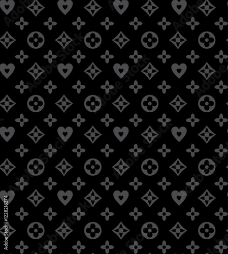 Luxury Monogram Pattern Black for Bags, Clothing, Curtains, Pillows, Table Linens, and Surfaces
