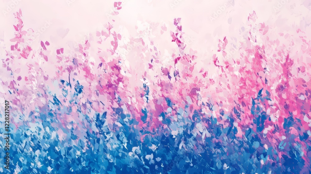 Fototapeta premium Colorful abstract landscape featuring vibrant pink and blue brush strokes in a dreamy setting
