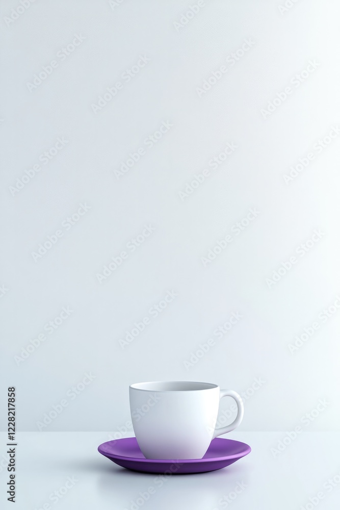 Minimalist design featuring white cup on vibrant purple saucer a Minimalist design featuring white cup on vibrant purple saucer a