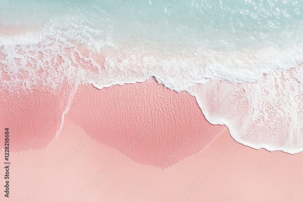 Fototapeta premium aerial orthographic view of famous pink sand beaches of harbour island where soft pastel shoreline meets transparent