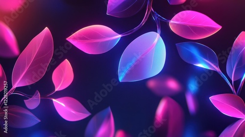 Neon Glowing Leaves Abstract Botanical Artwork