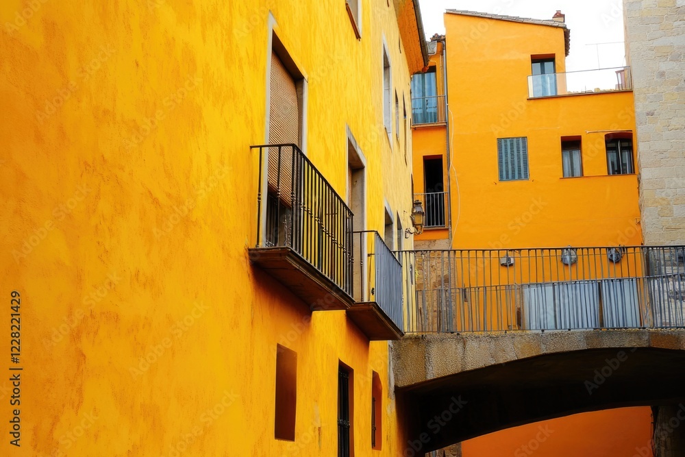 Fototapeta premium Vibrant Facades of Girona: A Colorful Snapshot of Catalonia's Iconic Houses and Charming Bridge
