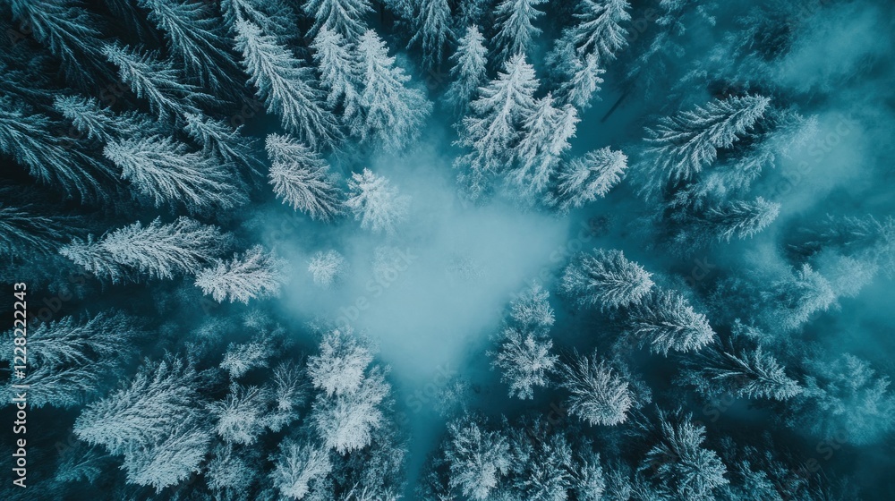Aerial View of a Snow Covered Forest in Winter Aerial View of a Snow Covered Forest in Winter
