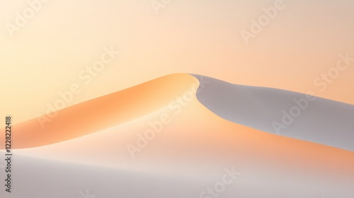 Soft dunes gracefully curve under gentle pastel sky, evoking tra