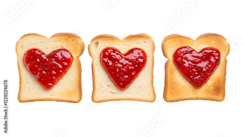 Toasted slice of bread with heart shaped of strawberry jam isolated on transparent background 